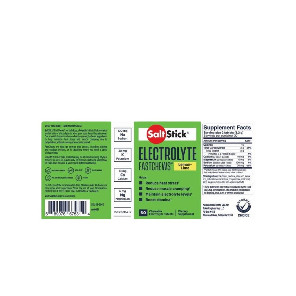 SALTSTICK - Μασώμενες Ταμπλέτες Ηλεκτρολυτών (lemon lime) - 10chew.tabs